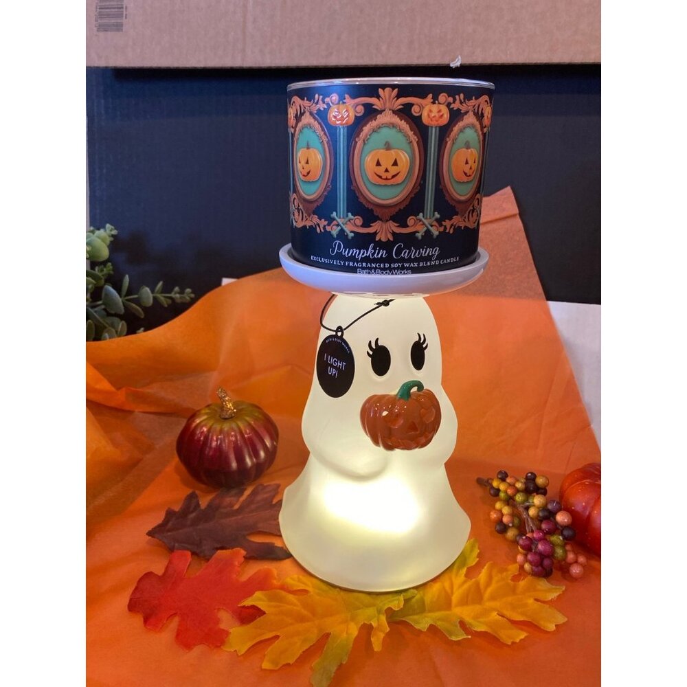 Bath & Body Works Halloween 2025 Light Up Ghost 3 Wick Pedestal Candle Holder